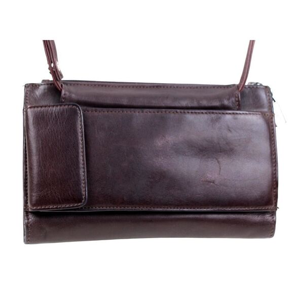 FOSSIL BROWN GENUINE LEATHER CROSSBODY BAG CLUTCH WALLET ID CARD MESSENGER PURSE - Picture 6 of 12